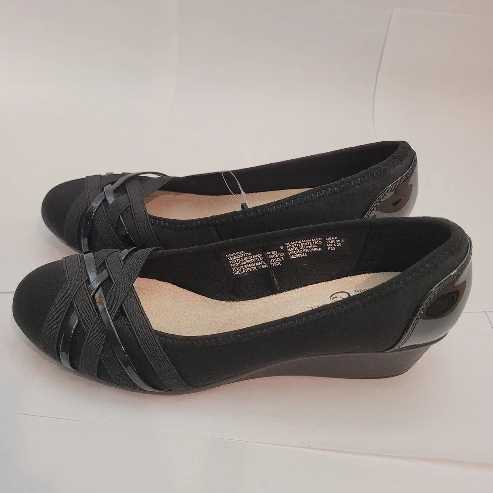 Mountain‎ Sole MS Ballet WW Women Black Low Wedge Wide Width Shoes 8W 674946354